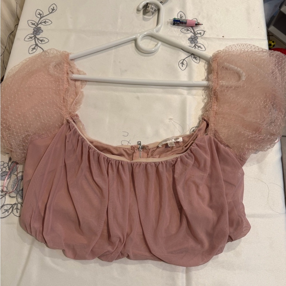 Velvet Blush Puff Sleeve Blouse